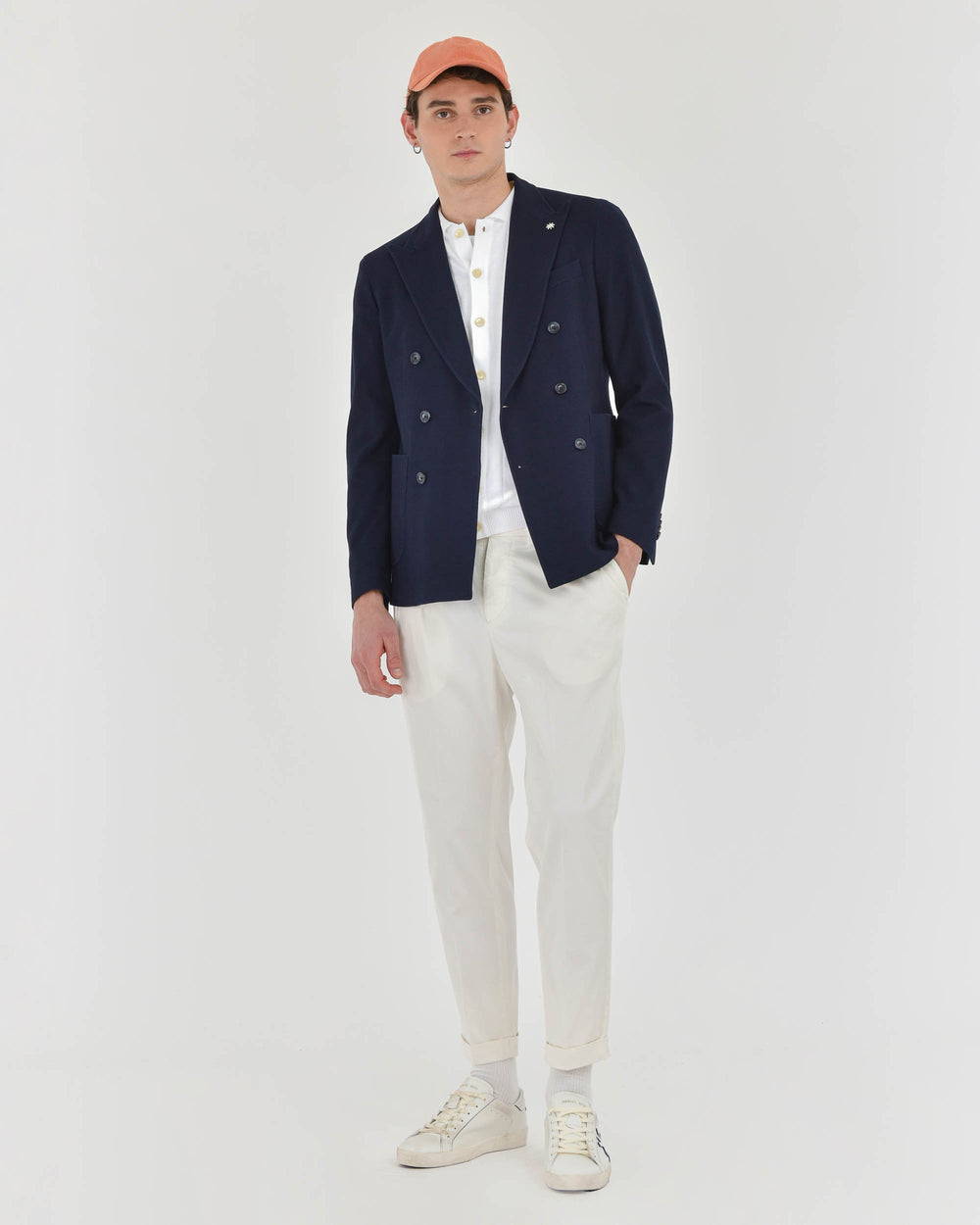 Giacca doppiopetto piquet jersey di cotone blu