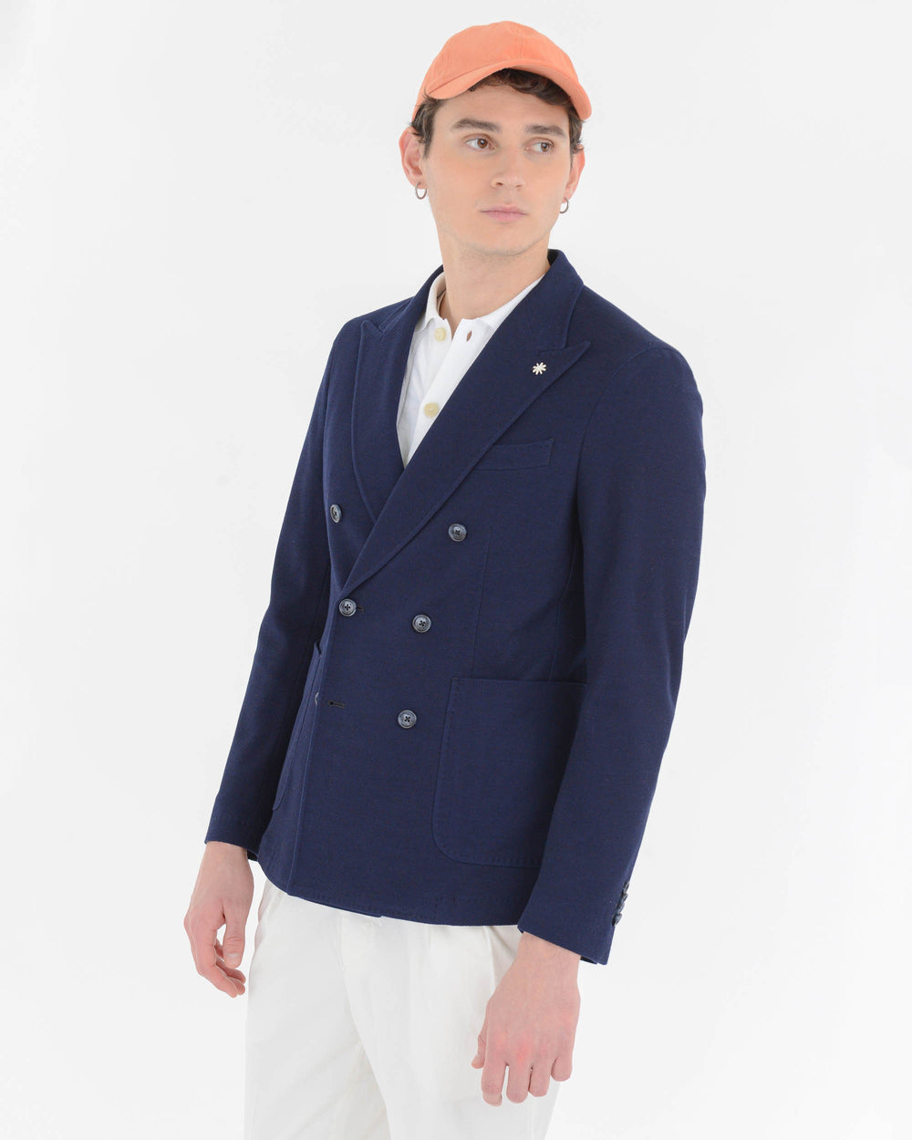 Giacca doppiopetto piquet jersey di cotone blu