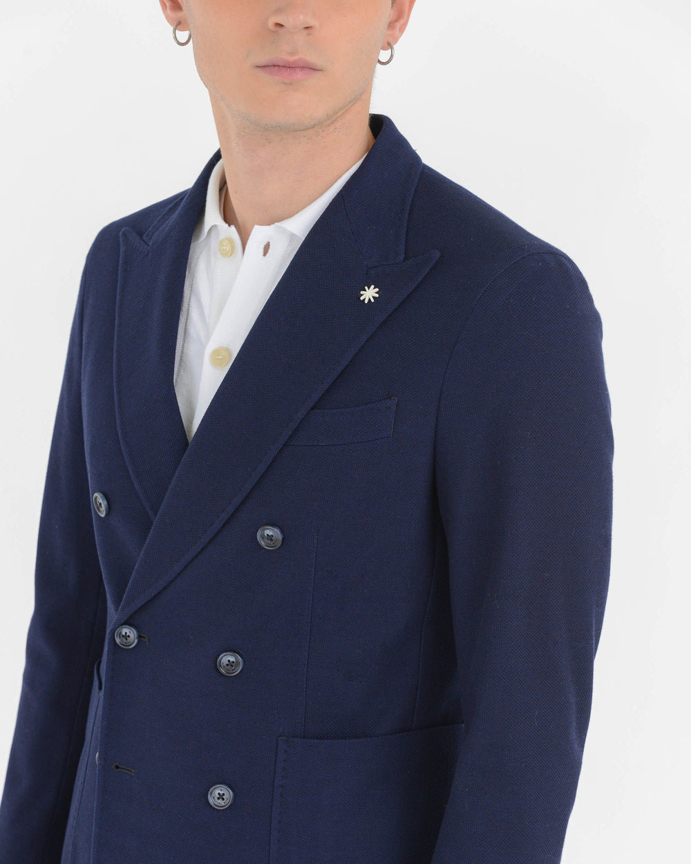 Giacca doppiopetto piquet jersey di cotone blu
