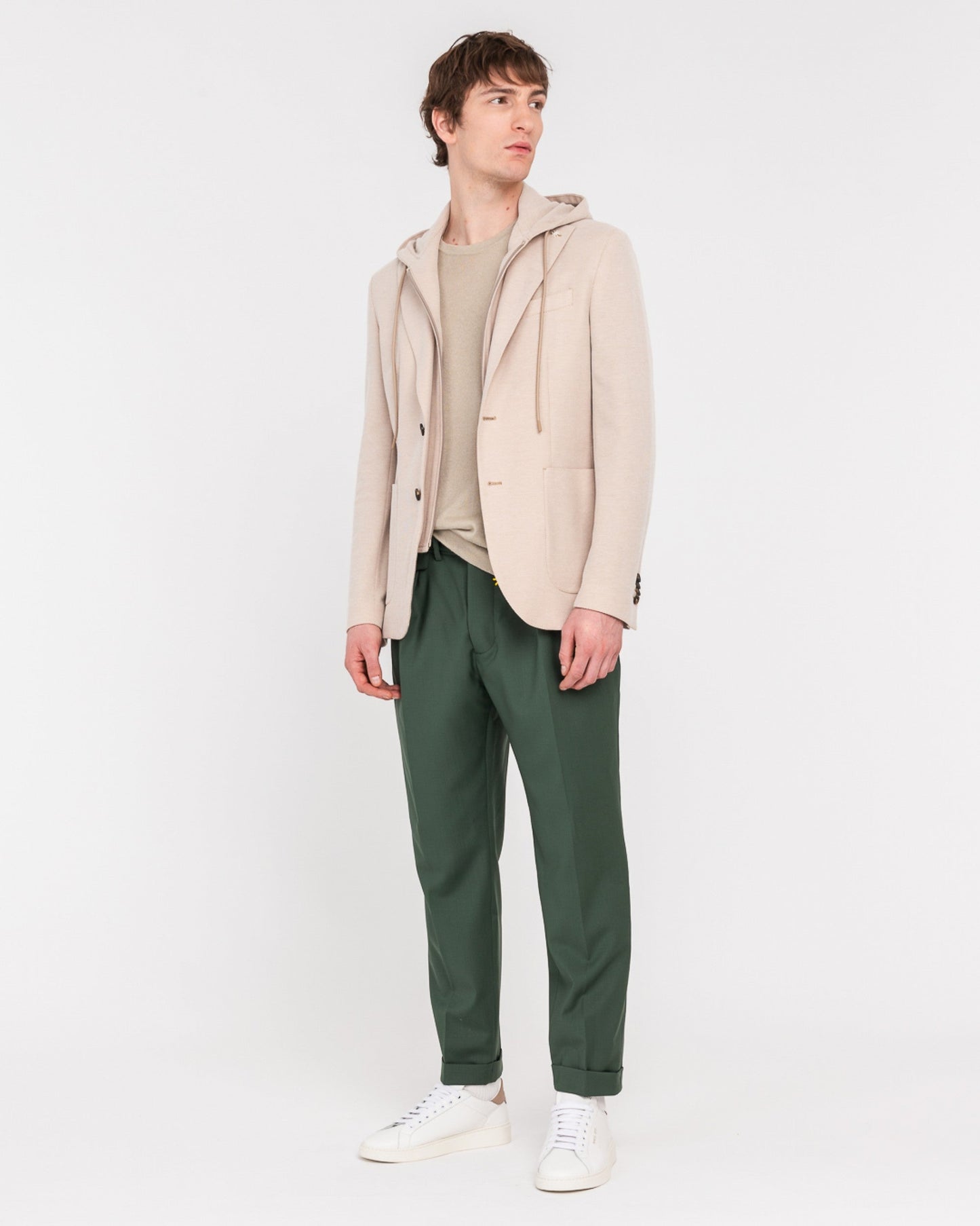 Pantalone doppia pinces fresco di lana stretch verde