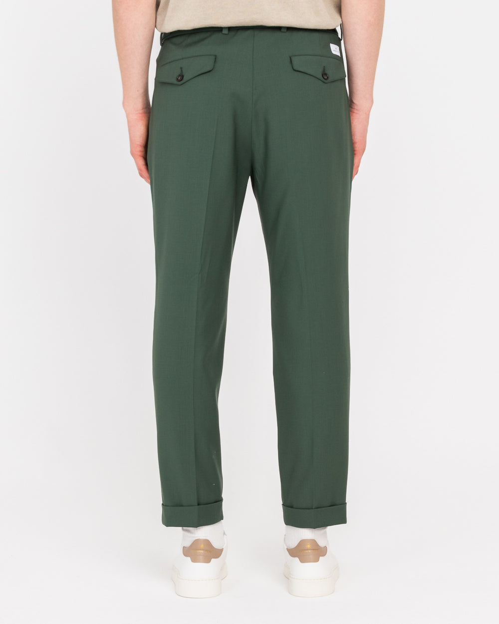 Pantalone doppia pinces fresco di lana stretch verde