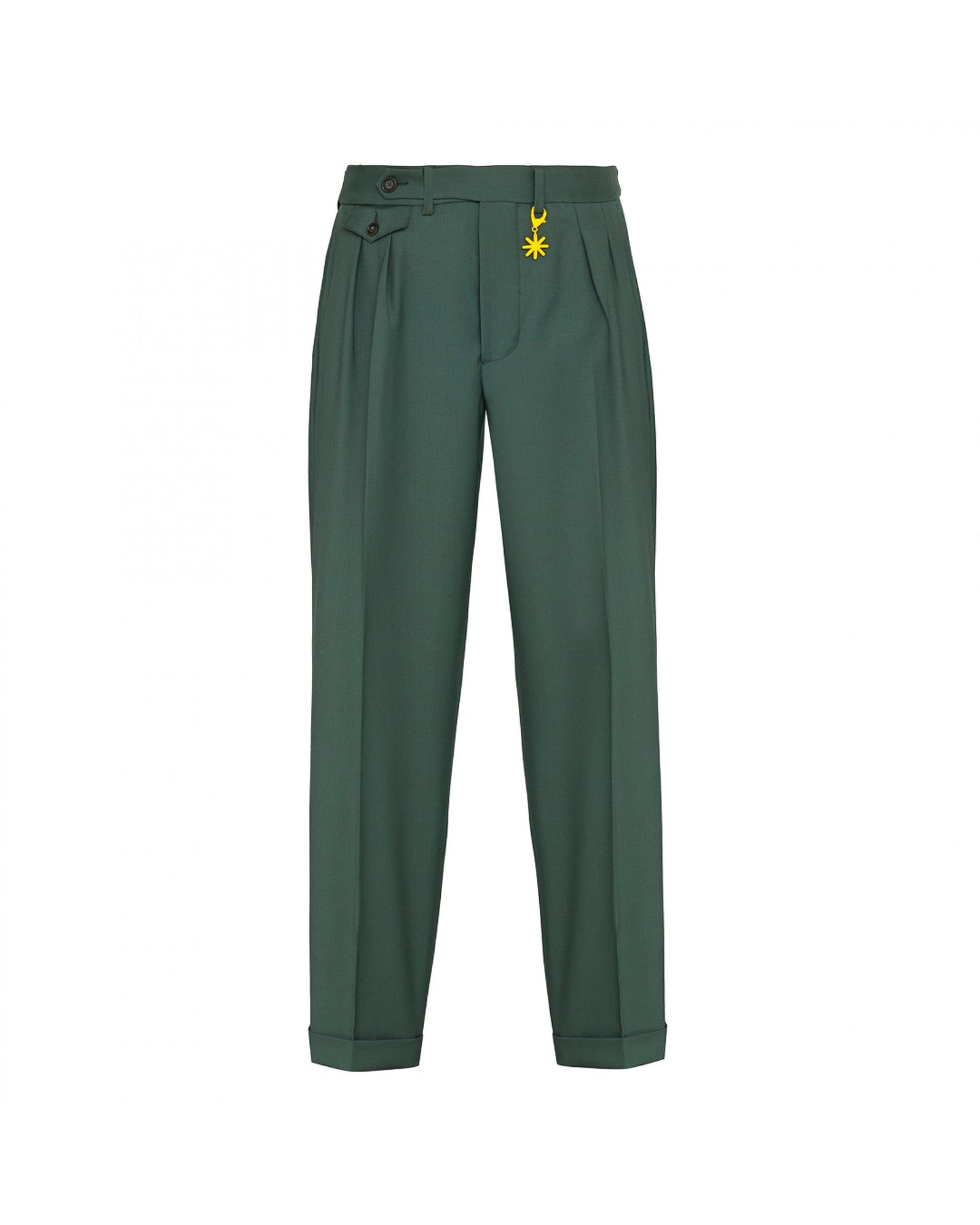 Pantalone doppia pinces fresco di lana stretch verde