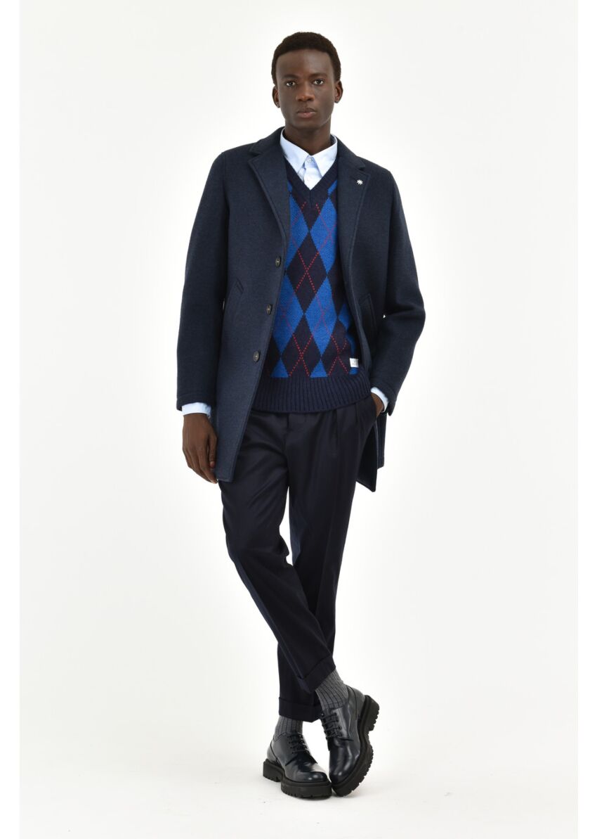 Cappotto slim jersey misto lana blu