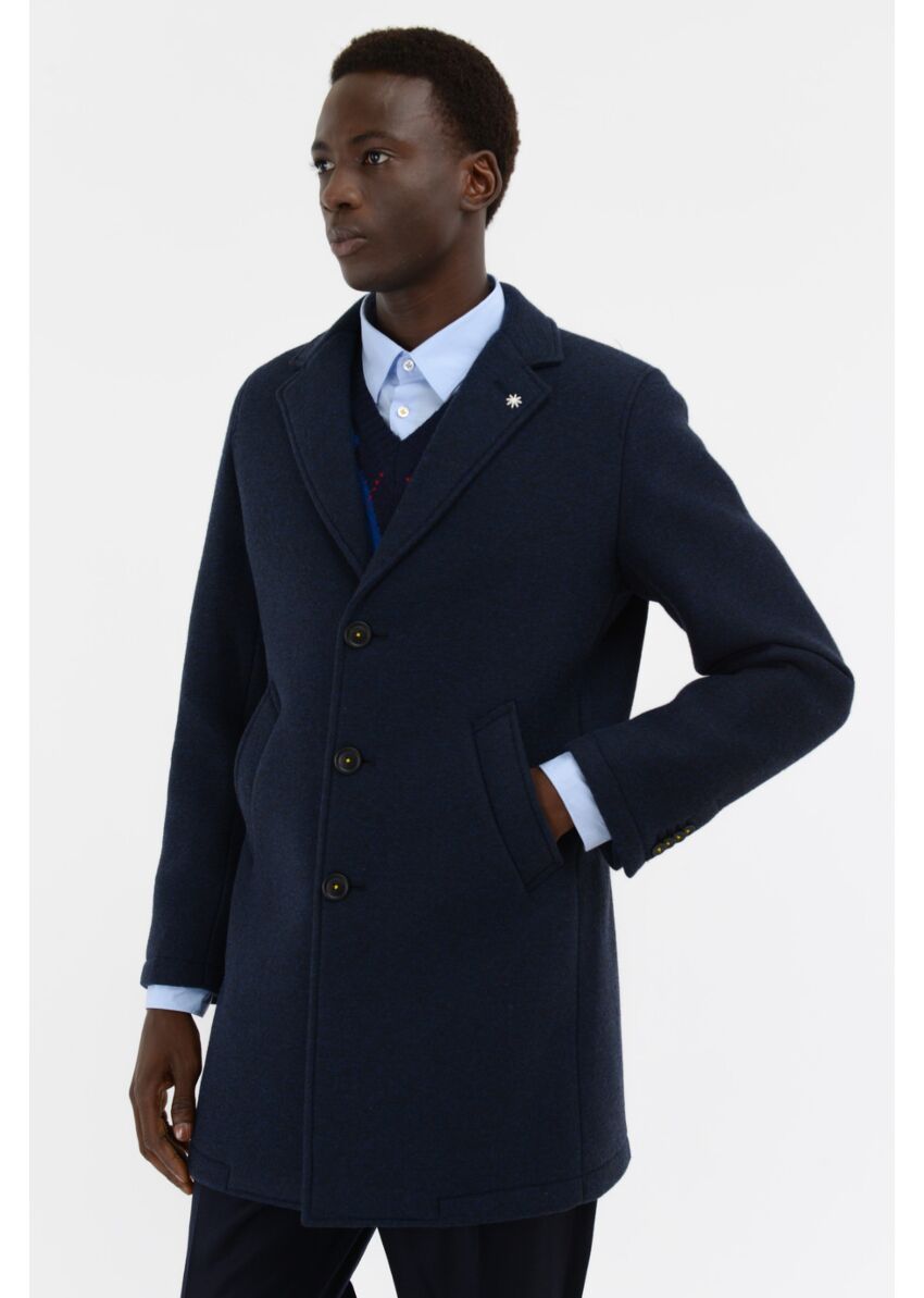 Cappotto slim jersey misto lana blu