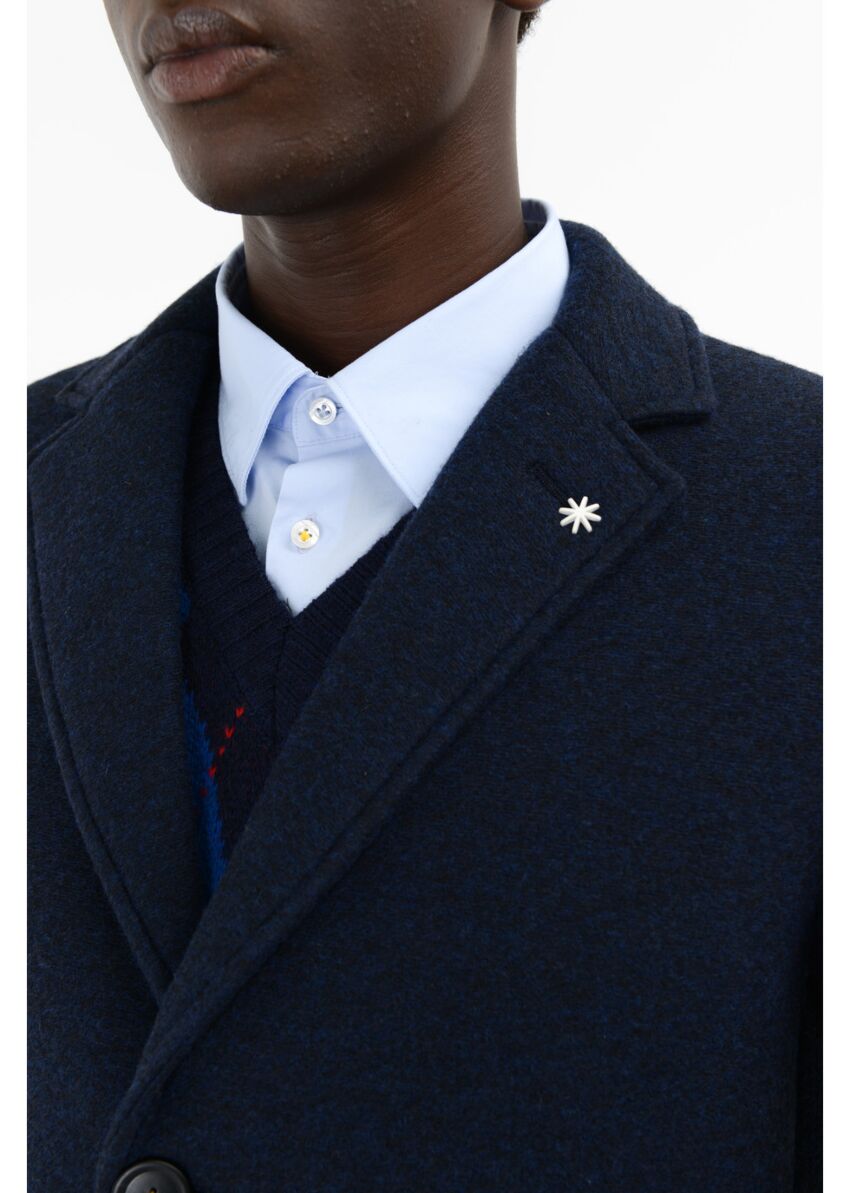 Cappotto slim jersey misto lana blu