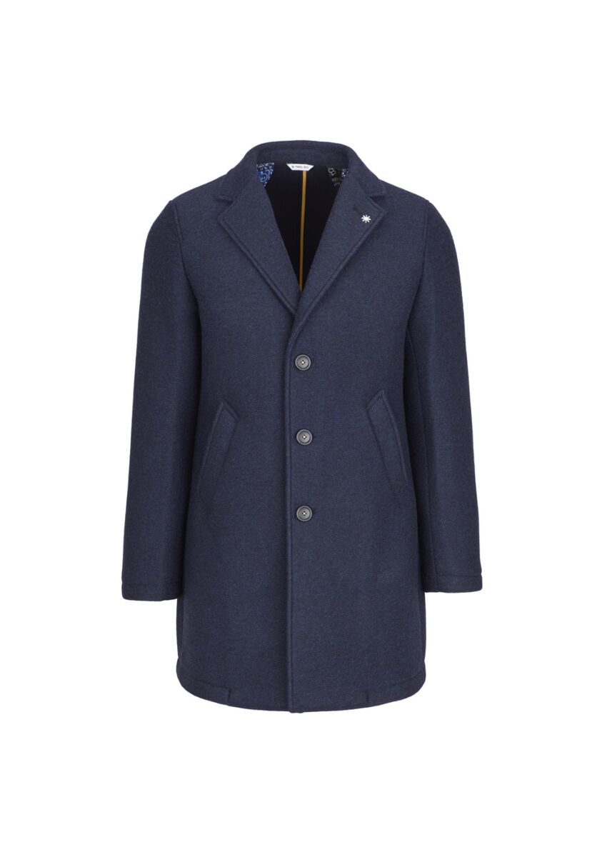 Cappotto slim jersey misto lana blu