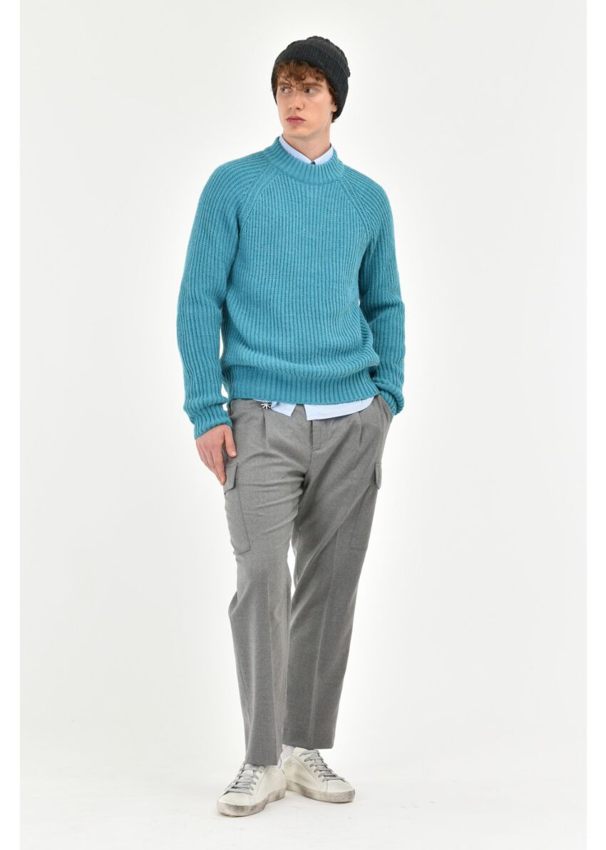 Crew neck sweater in English rib wool blend