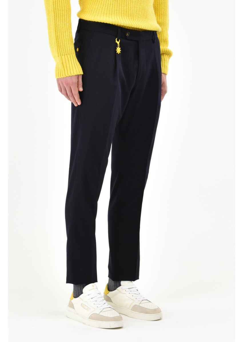 Pantalone pinces slim flanella di lana stretch