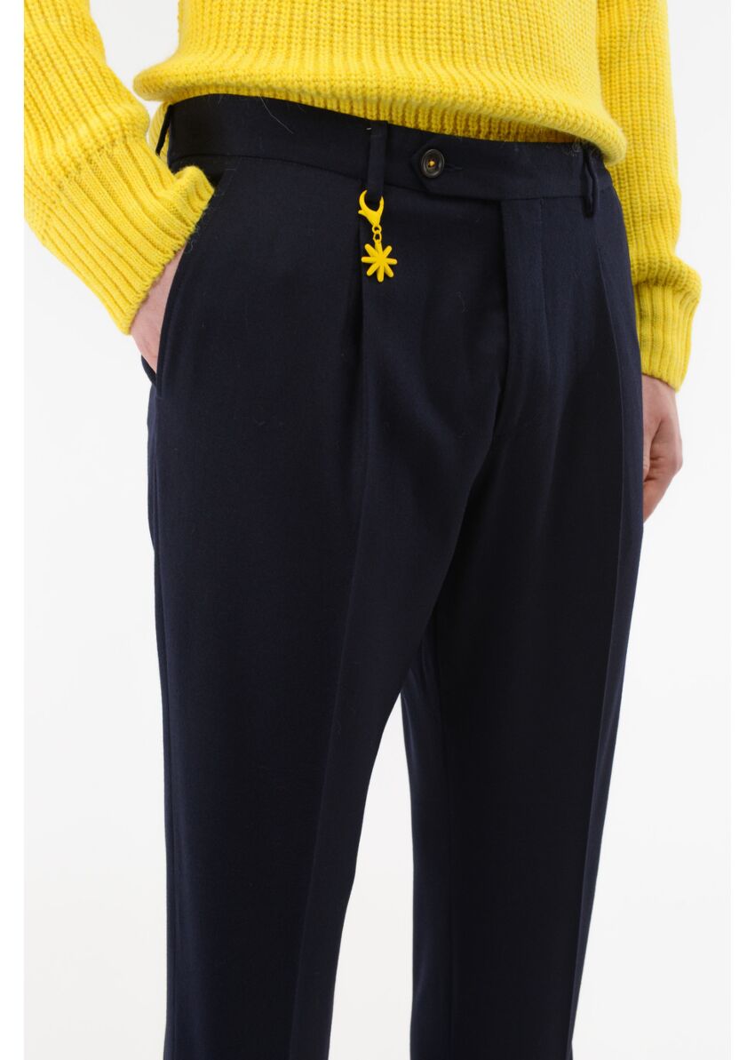 Pantalone pinces slim flanella di lana stretch