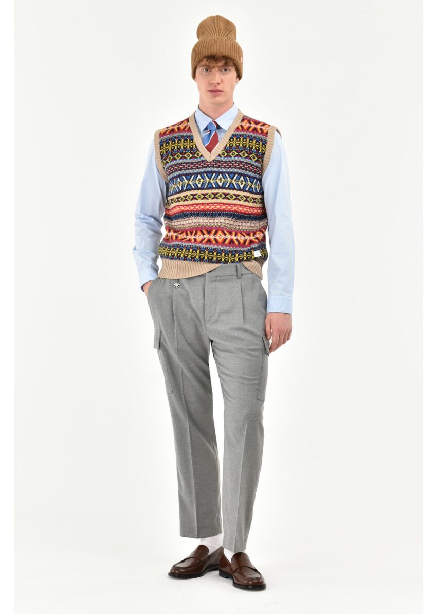 Stretch wool flannel cargo trousers