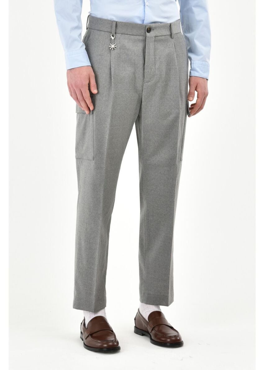 Pantalone cargo flanella di lana stretch