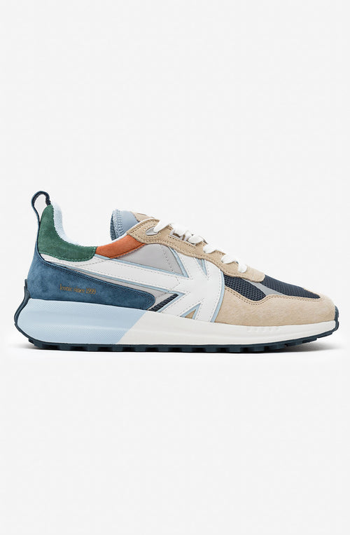 Scarpa Kaotiko Vancouver B Da Uomo Blu Beige Verde In Suede Scamosciato Nylon E Mesh