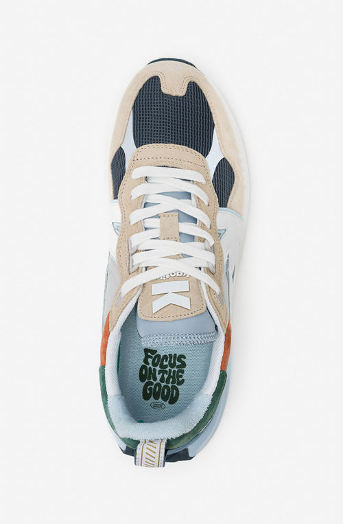 Scarpa Kaotiko Vancouver B Da Uomo Blu Beige Verde In Suede Scamosciato Nylon E Mesh