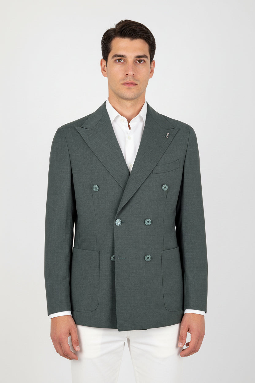 Giacca doppiopetto fresco lana verde