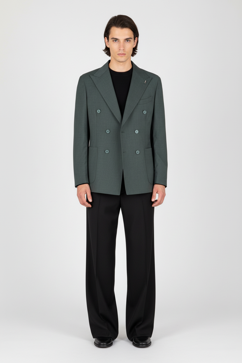 Giacca doppiopetto fresco lana verde