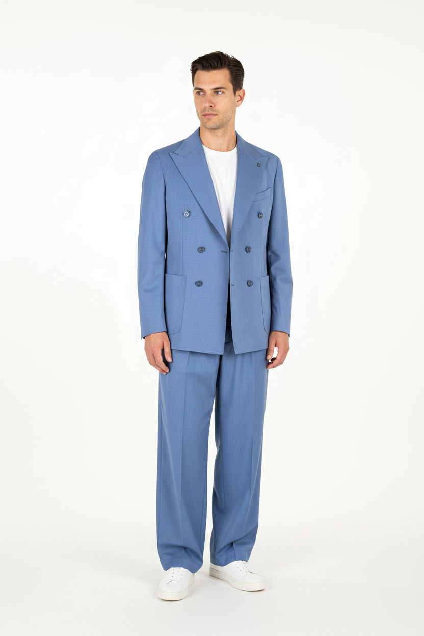 Giacca doppiopetto fresco lana avio