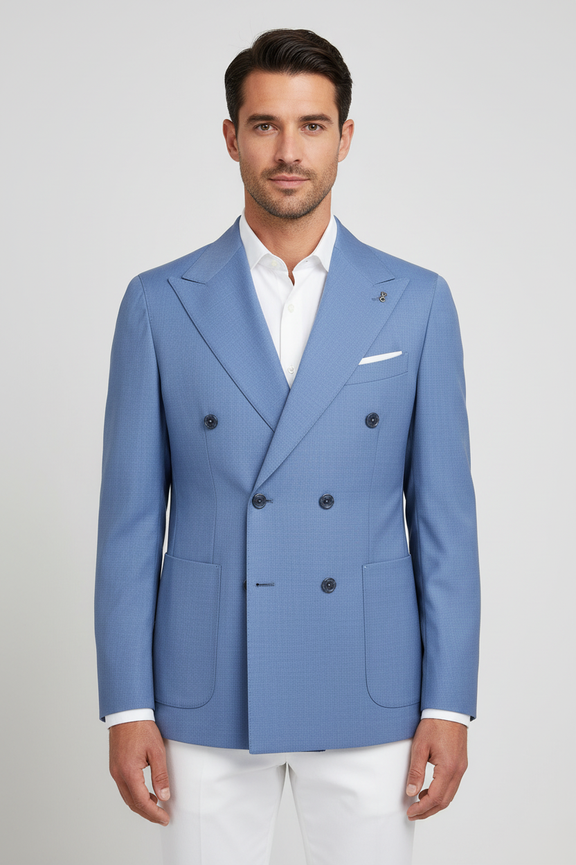 Giacca doppiopetto fresco lana avio