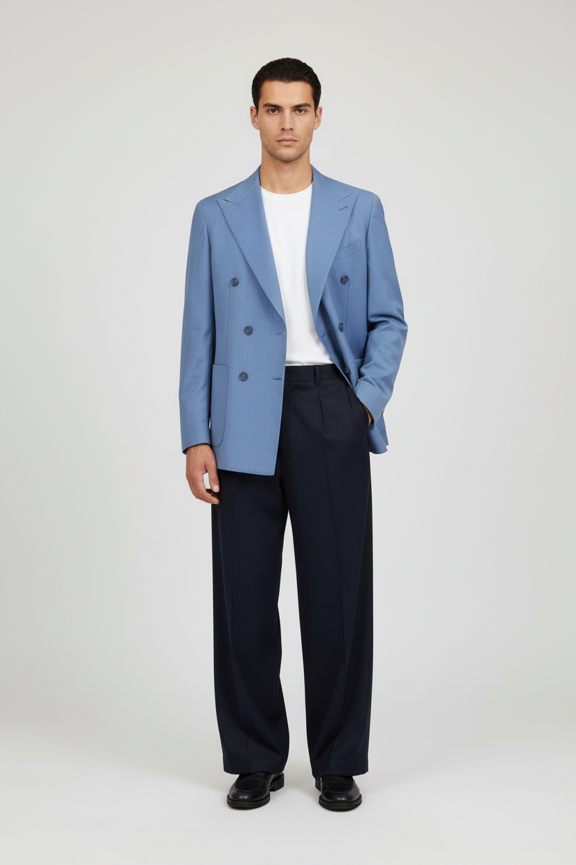 Giacca doppiopetto fresco lana avio