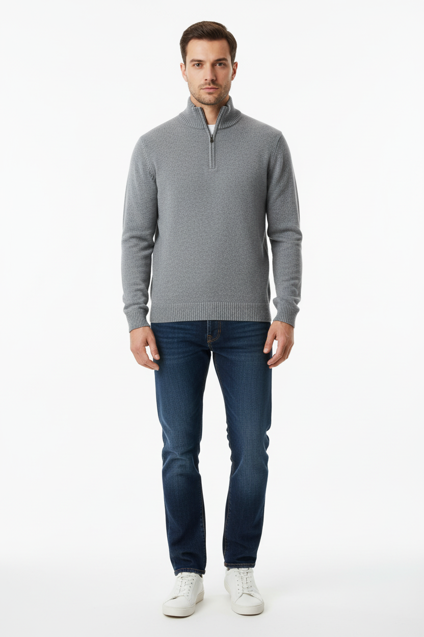 Zip-up turtleneck sweater