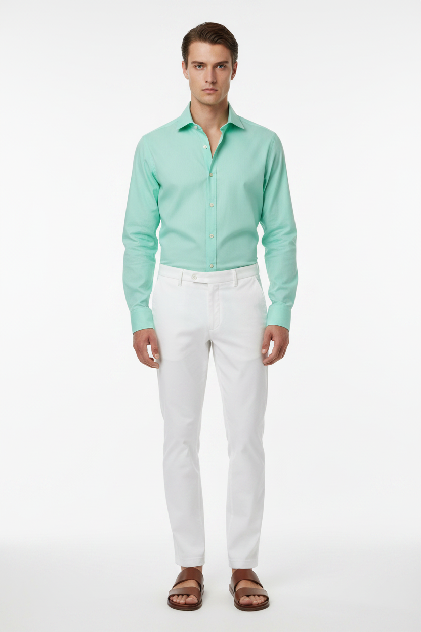 Camicia cotone popeline acquamarina Tintoria Mattei