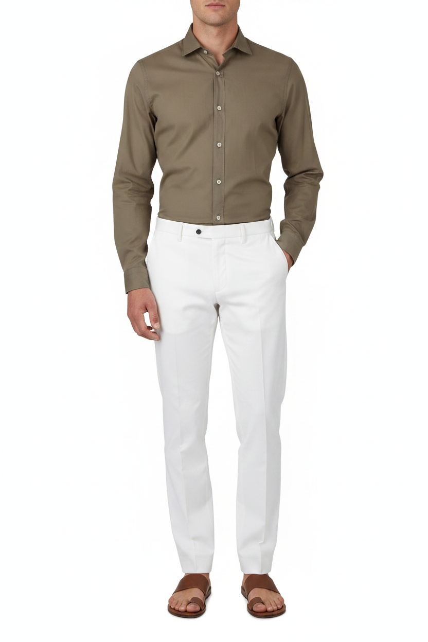 Camicia cotone popeline fango Tintoria Mattei