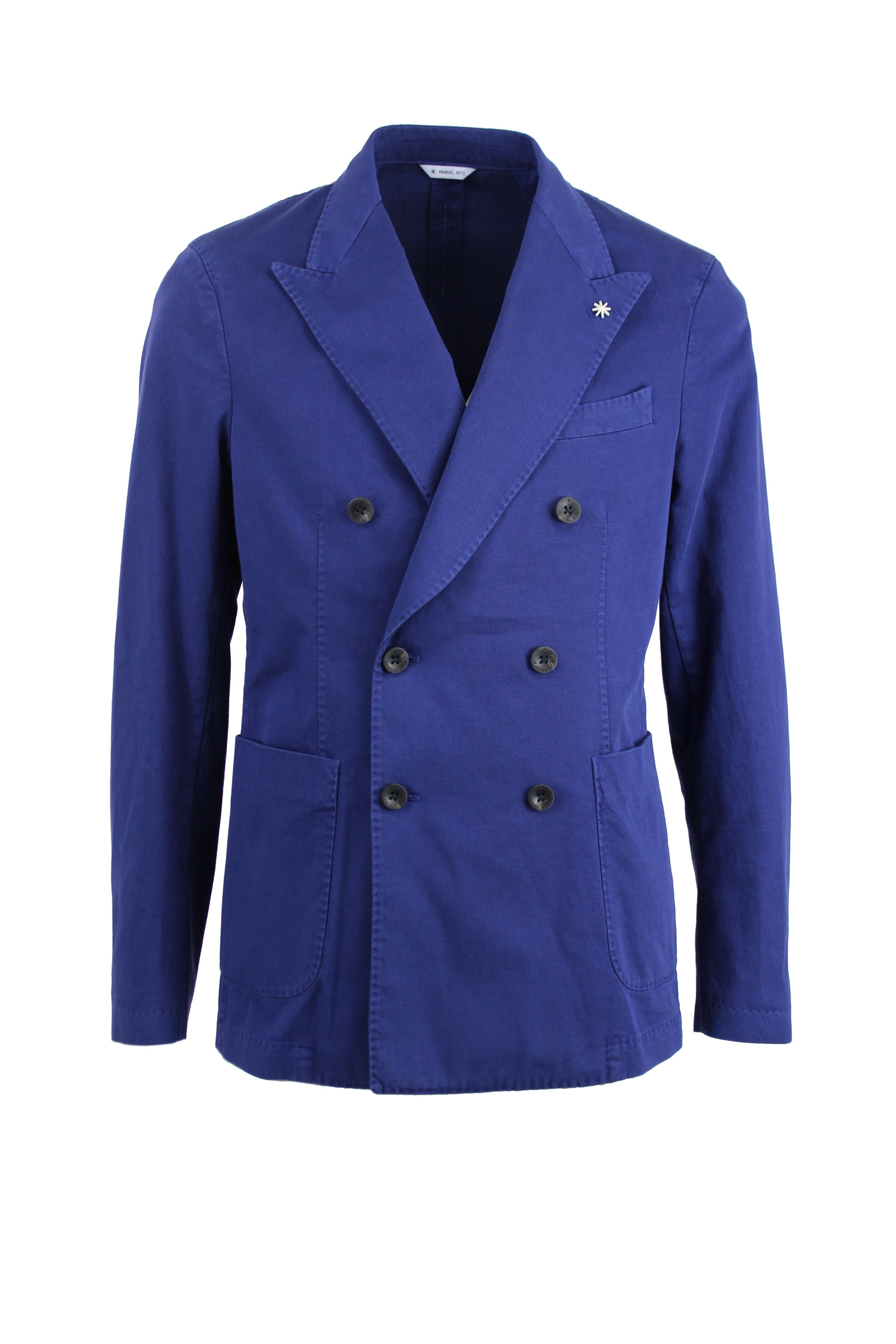 Giacca doppiopetto tinto capo cotone lino stretch blu