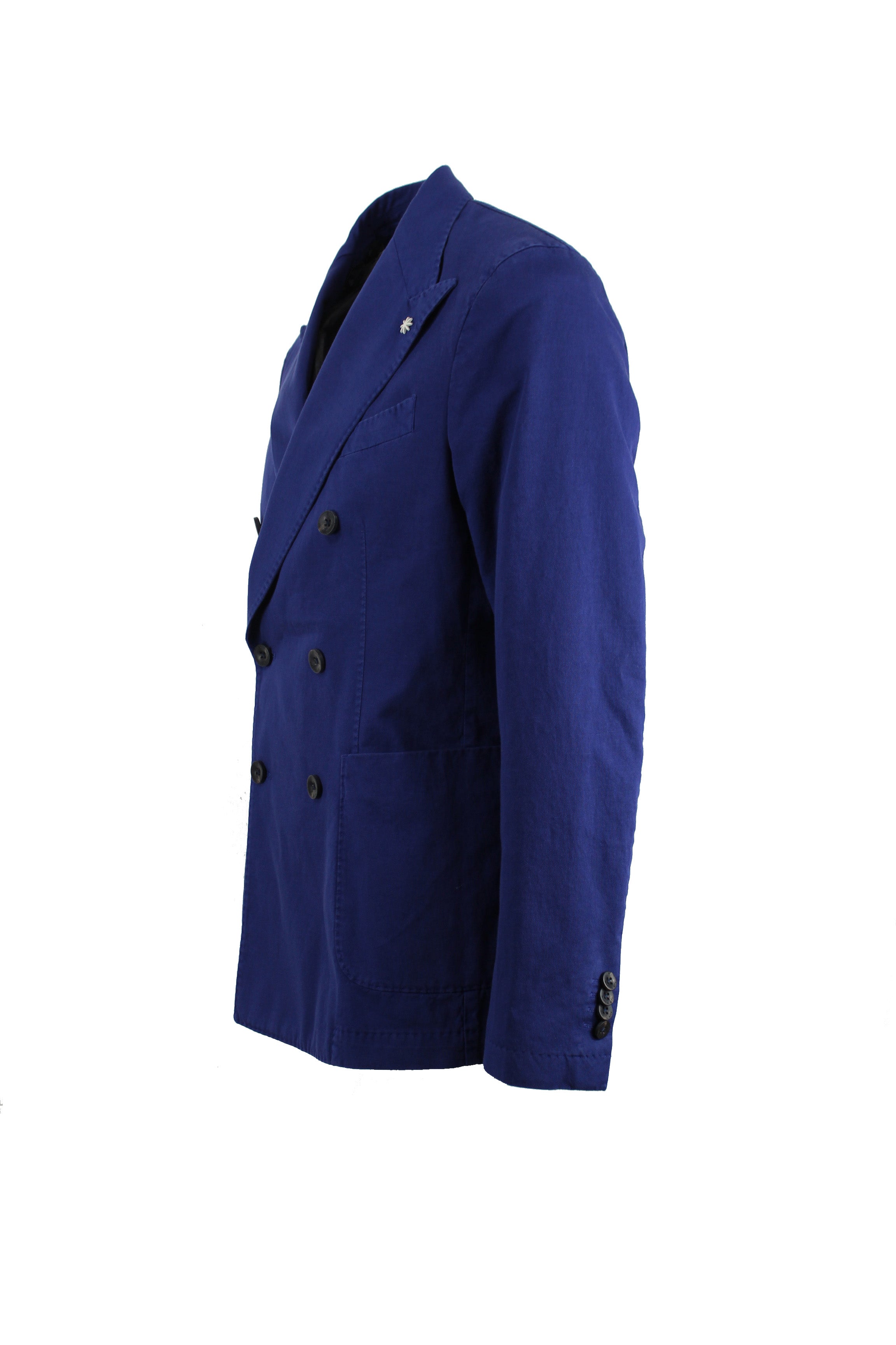 Giacca doppiopetto tinto capo cotone lino stretch blu