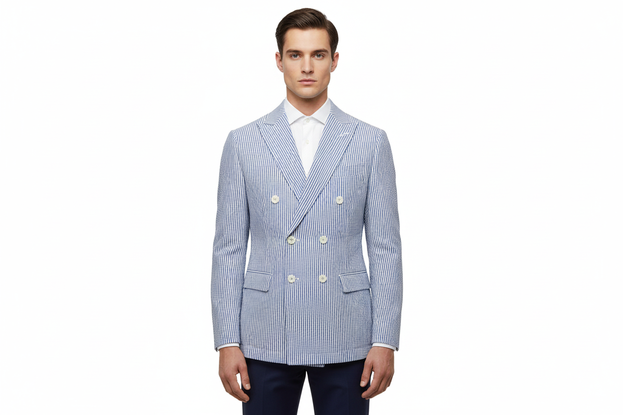 Blazer Doppio Petto blu a righe in seersucker leggero