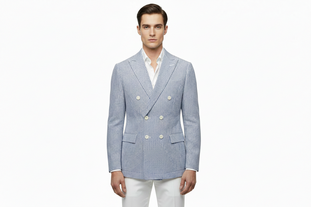 Blazer Doppio Petto blu a righe in seersucker leggero