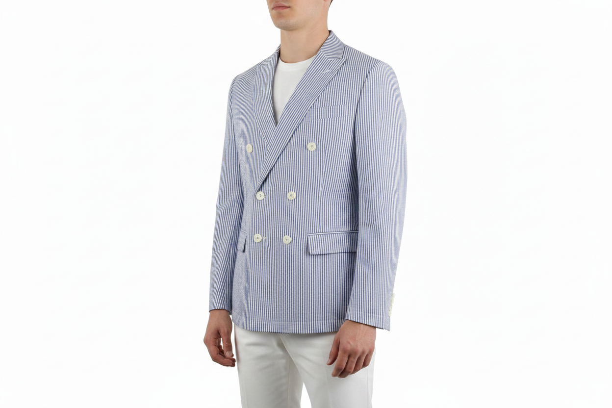 Blazer Doppio Petto blu a righe in seersucker leggero