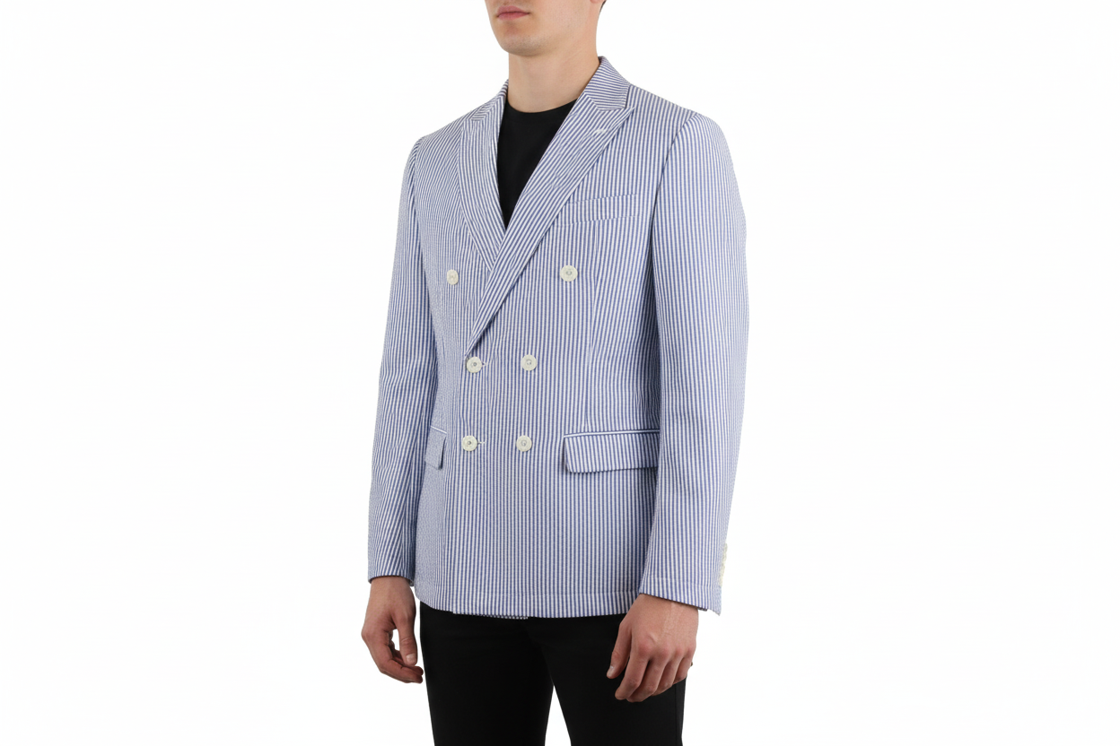 Blazer Doppio Petto blu a righe in seersucker leggero