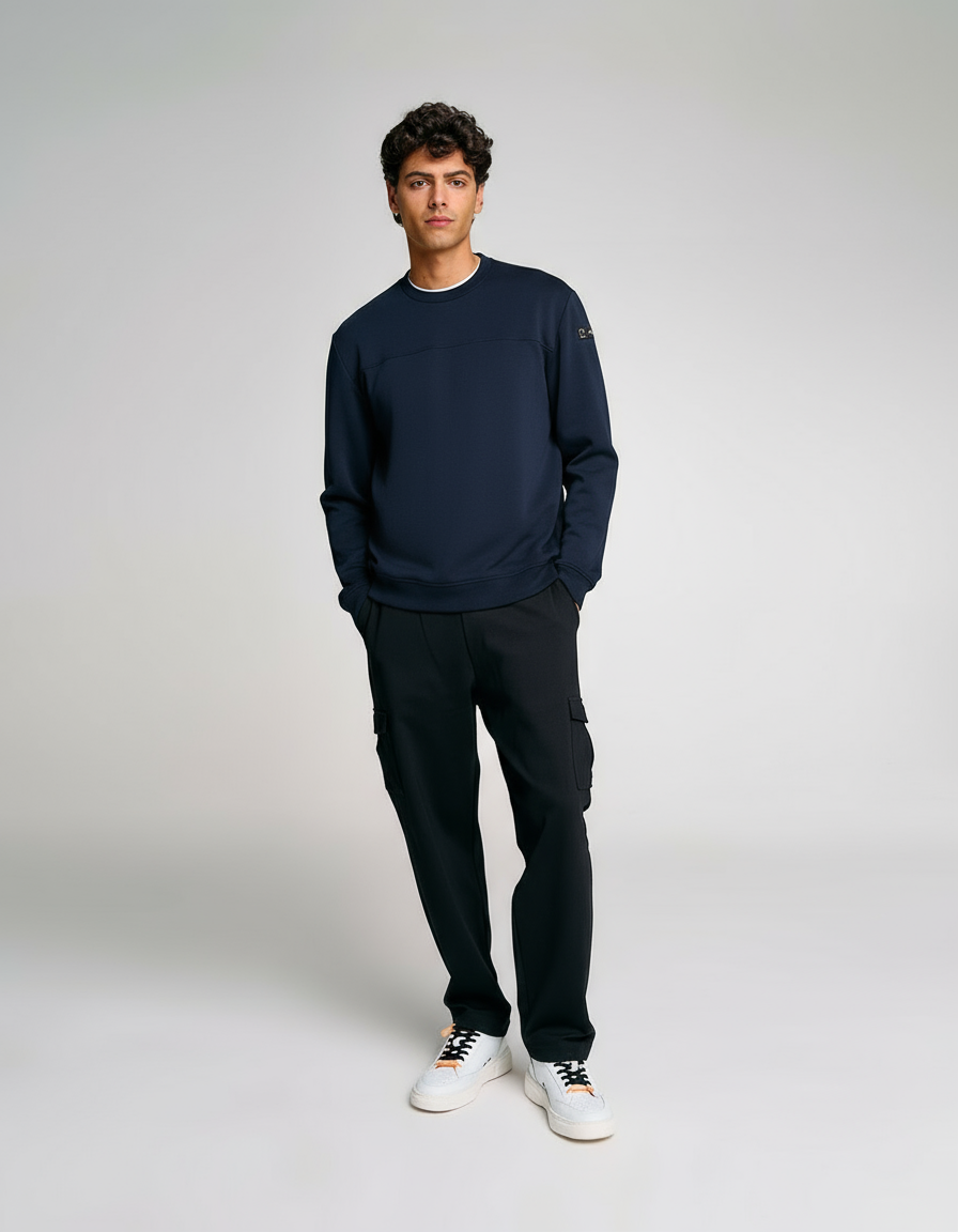 Felpa girocollo Uomo Suns Gipo Lux in jersey elasticizzato Dark Blue