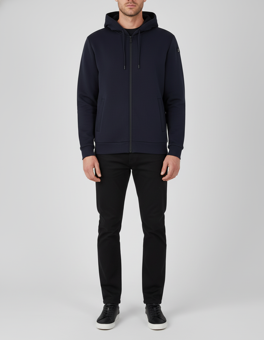 Felpa Uomo Suns Marzio Lux Rubb con zip bicolore e cappuccio Dark Blue