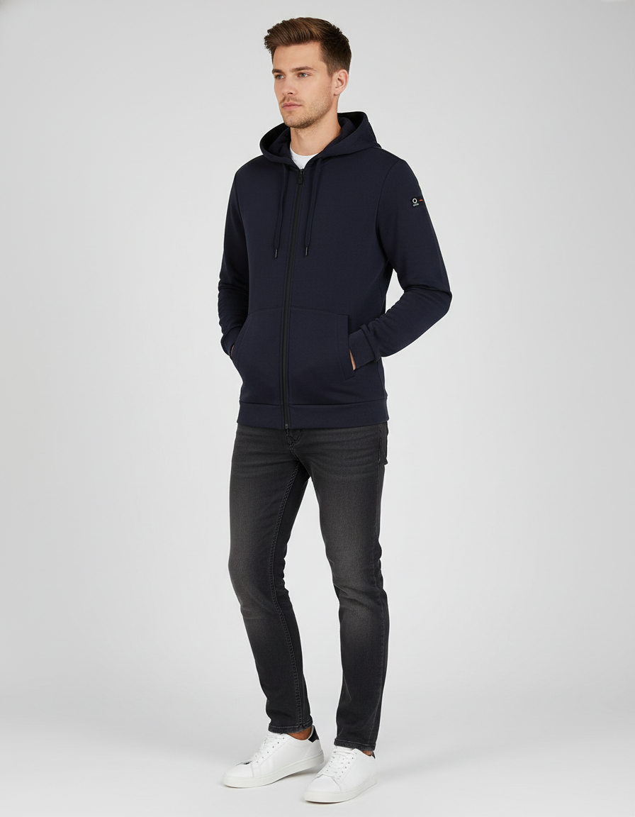 Felpa Uomo Suns Marzio Lux Rubb con zip bicolore e cappuccio Dark Blue