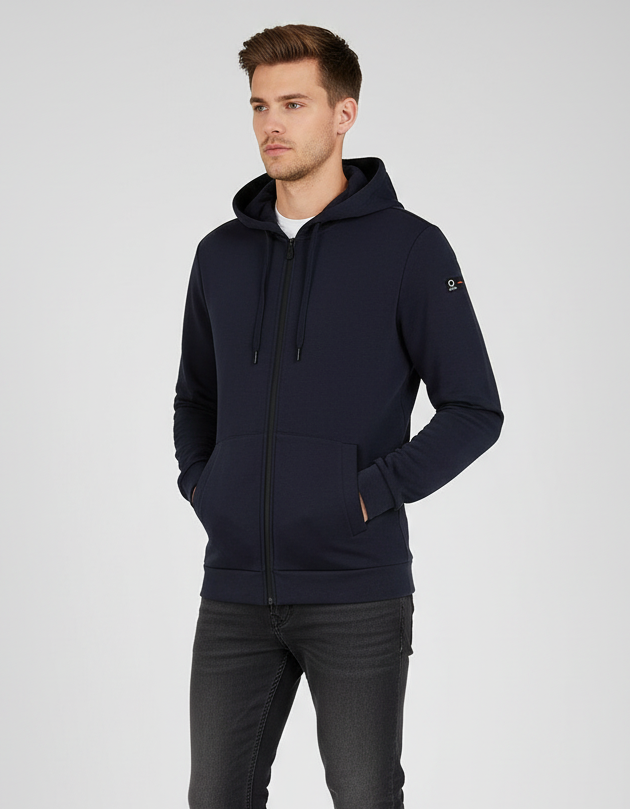 Felpa Uomo Suns Marzio Lux Rubb con zip bicolore e cappuccio Dark Blue