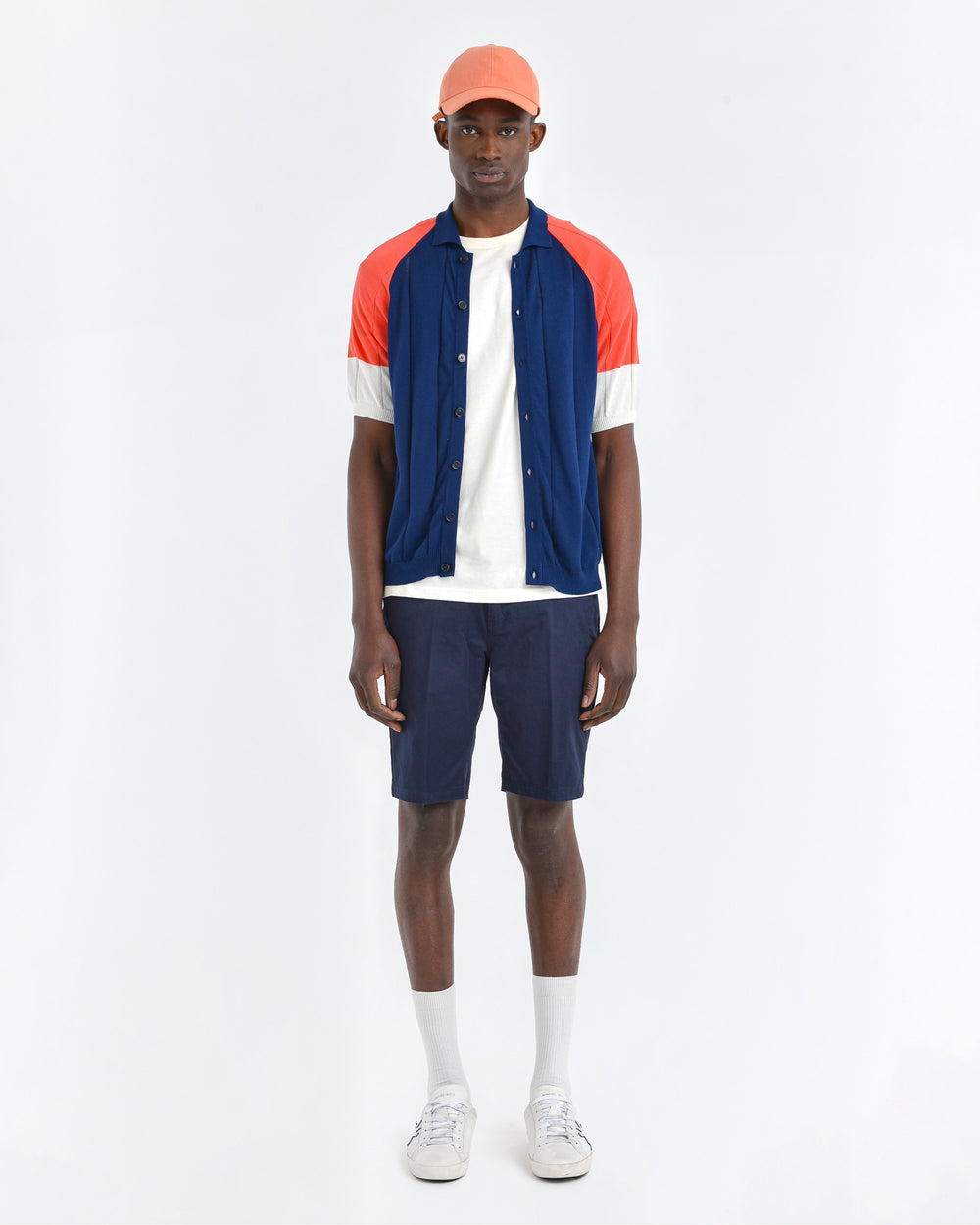 Bermuda slim gabardina di cotone stretch blu