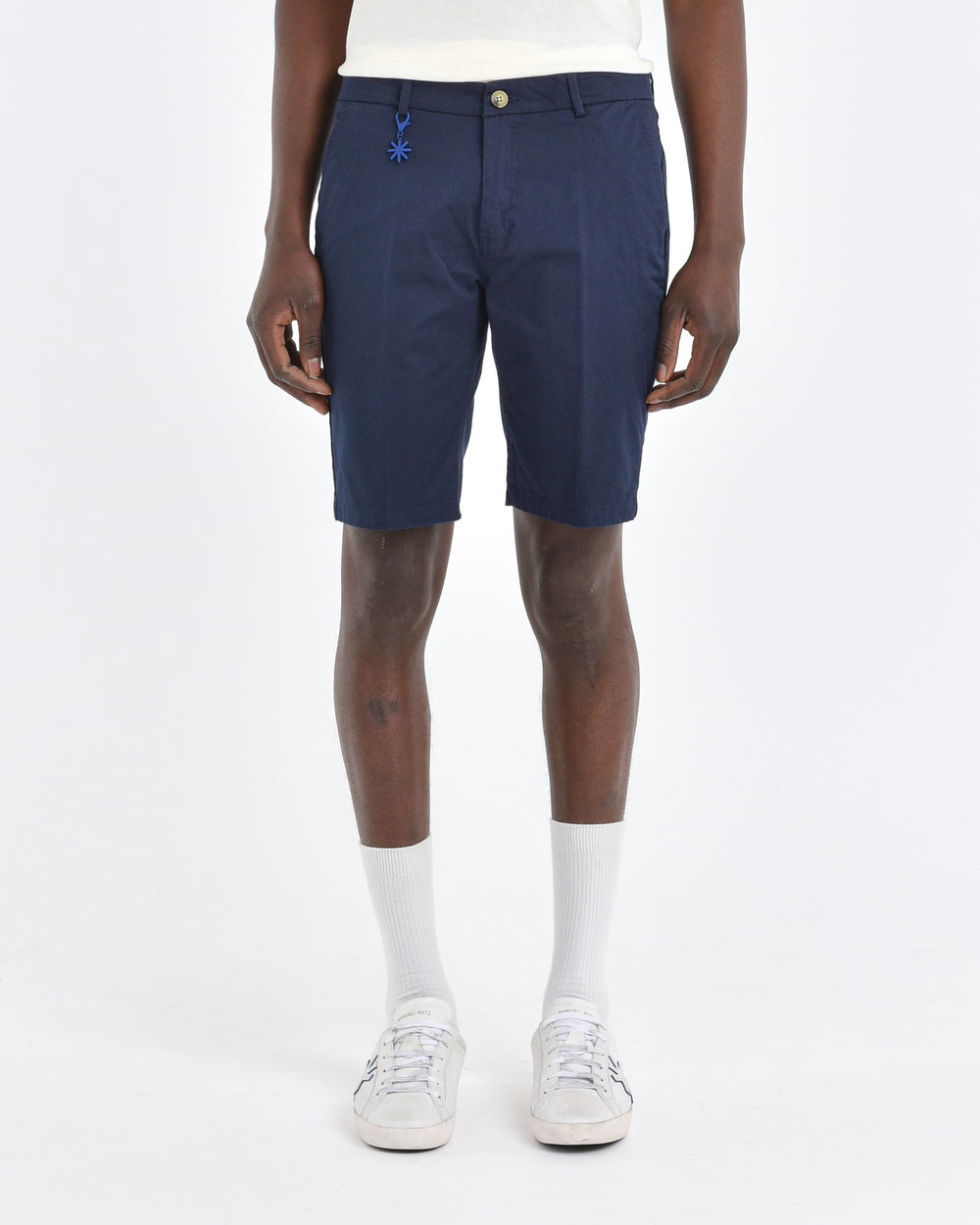 Bermuda slim gabardina di cotone stretch blu