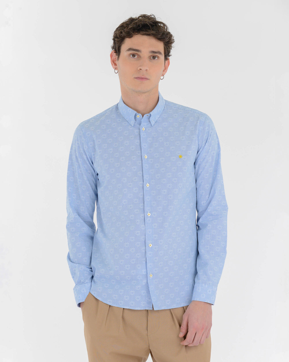 Camicia fantasia jacquard in cotone celeste Manuel Ritz