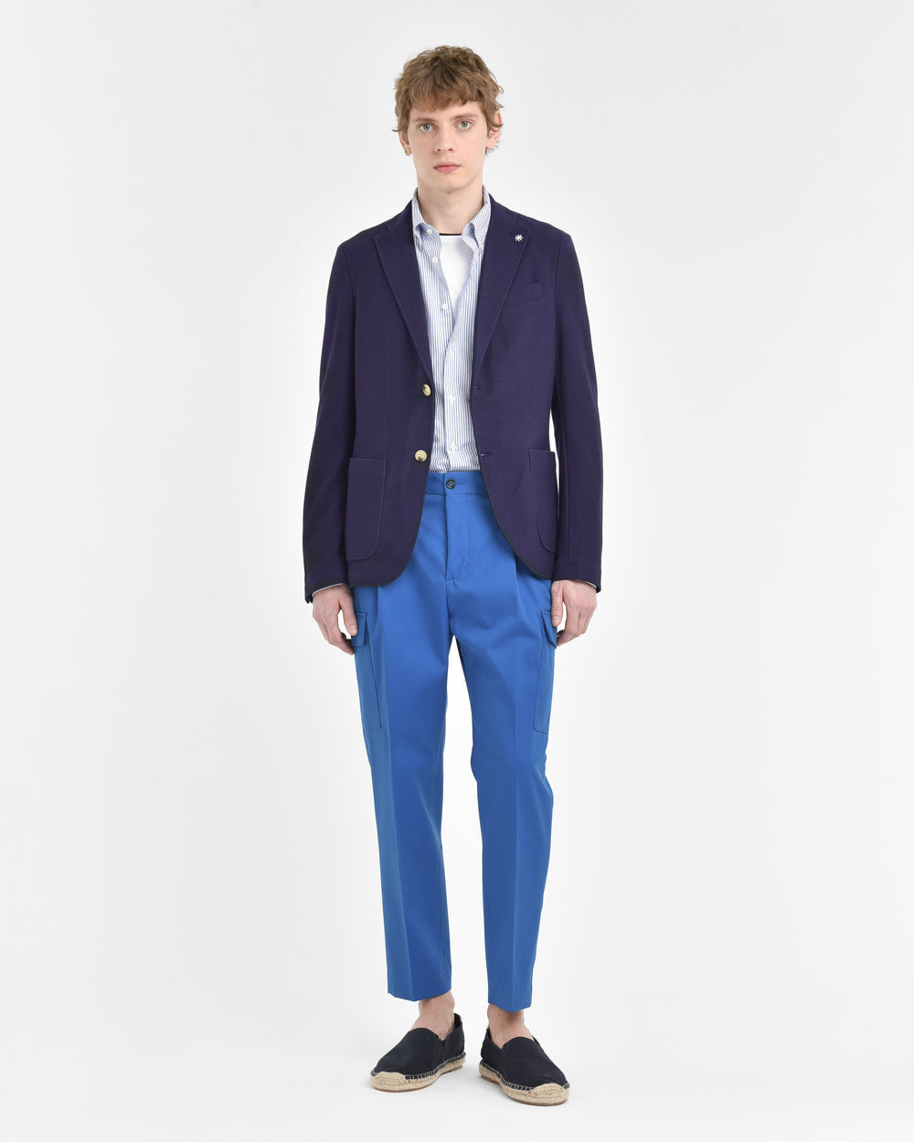 Giacca semifoderata slim piquet di cotone blu