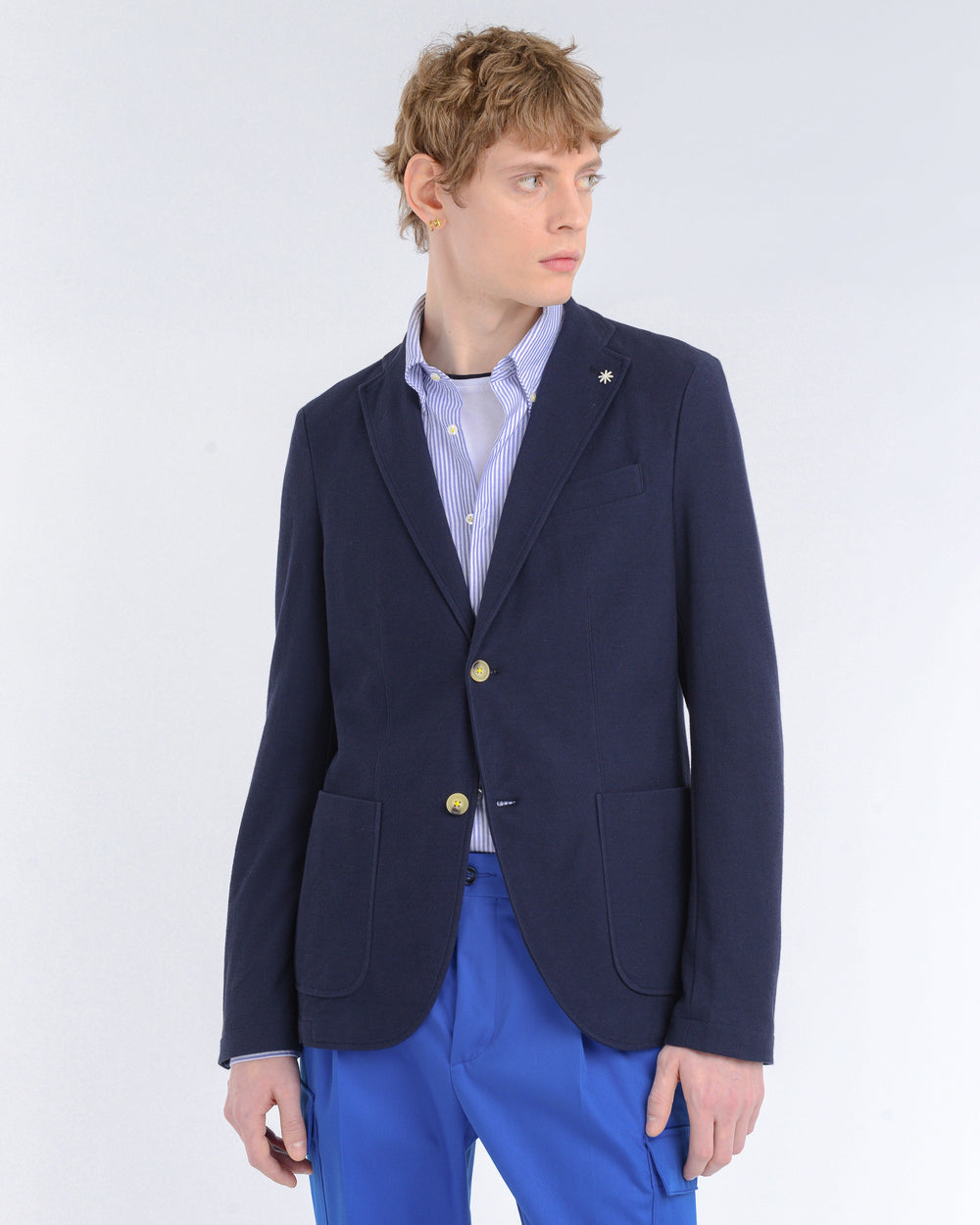 Giacca semifoderata slim piquet di cotone blu