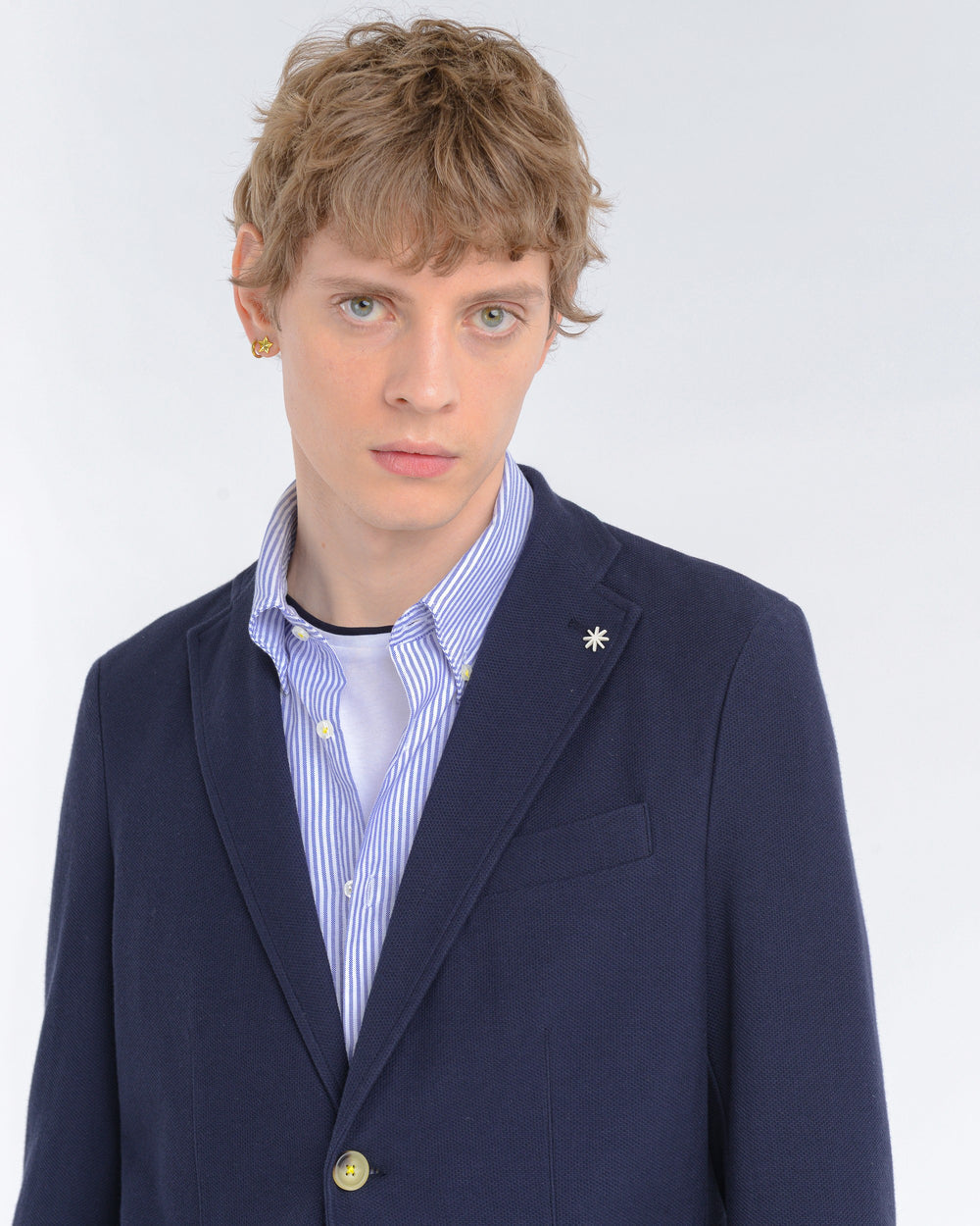 Giacca semifoderata slim piquet di cotone blu