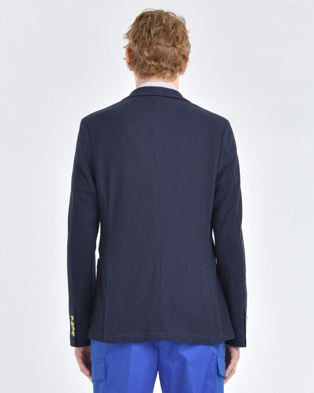 Giacca semifoderata slim piquet di cotone blu