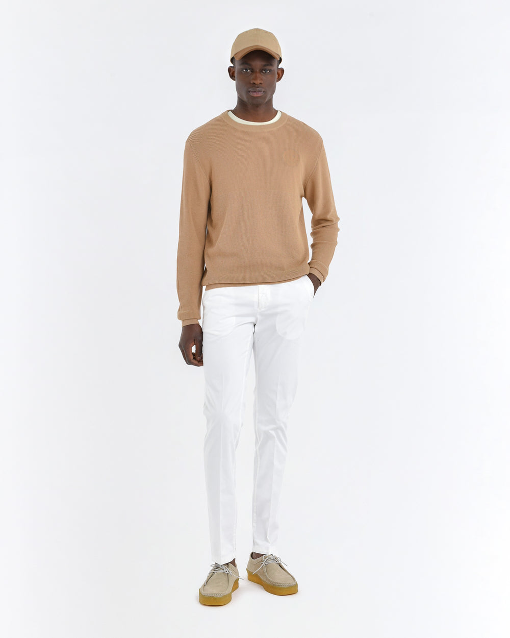 Pantalone slim tinto capo in cotone stretch bianco