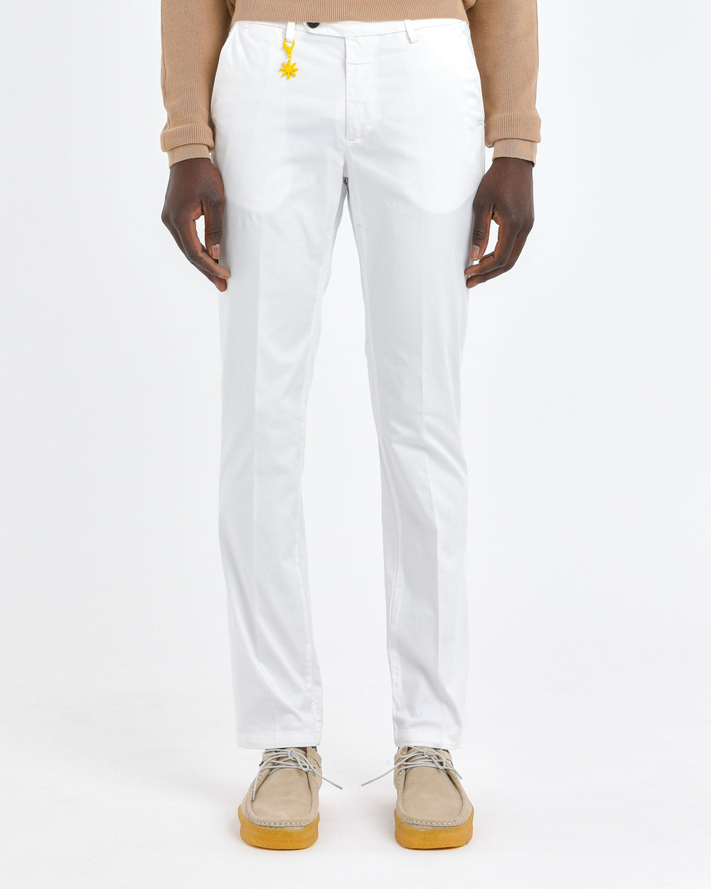 Pantalone slim tinto capo in cotone stretch bianco