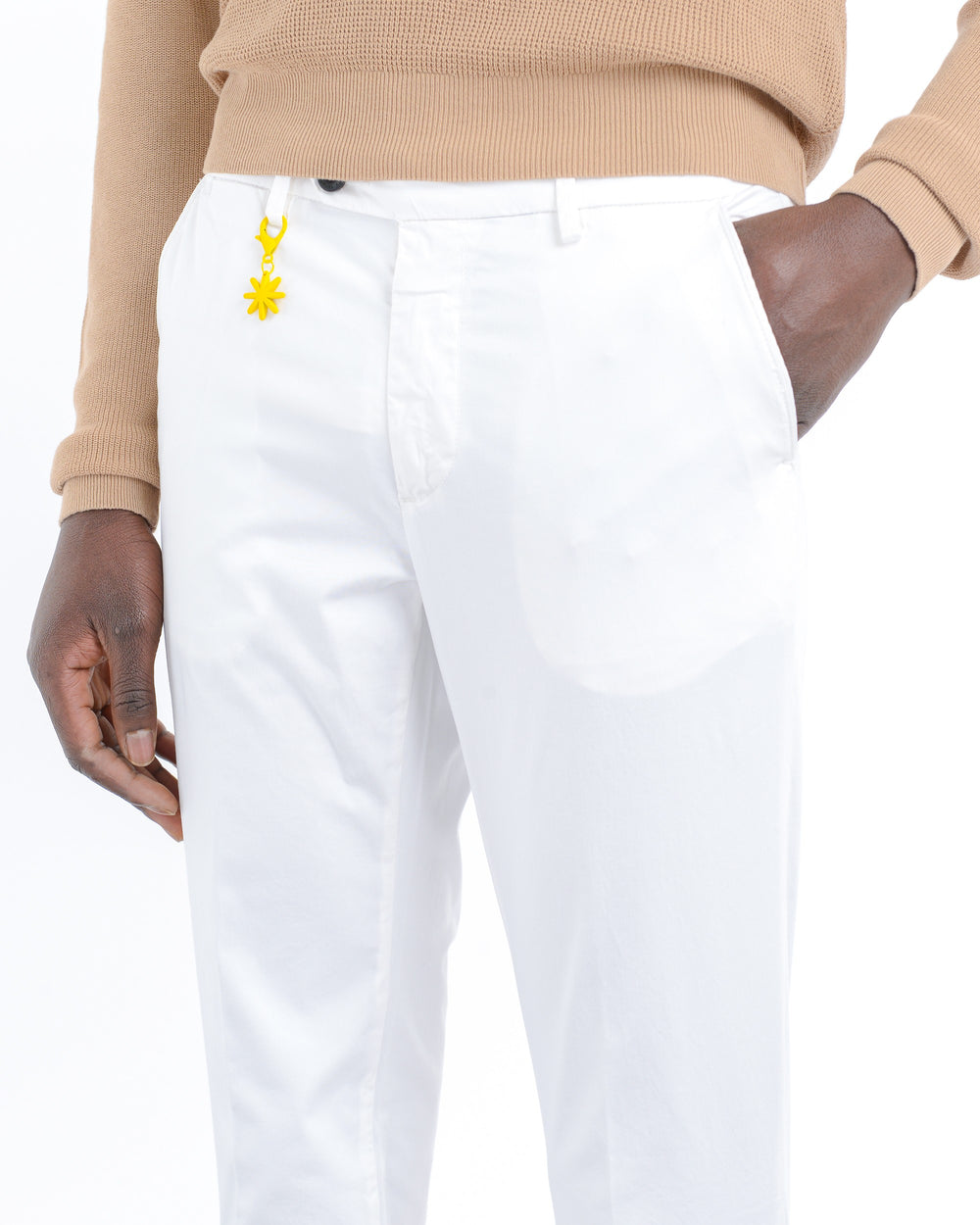 Pantalone slim tinto capo in cotone stretch bianco