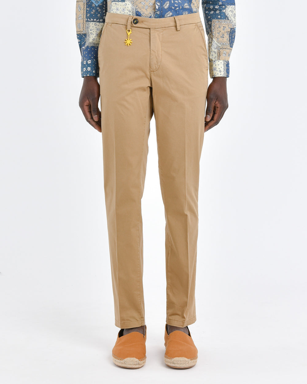 Pantalone slim tinto capo in cotone stretch beige