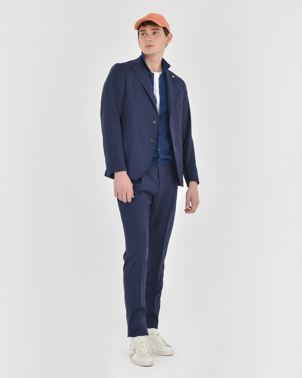 Pantalone pinces slim tela di lana stretch blu