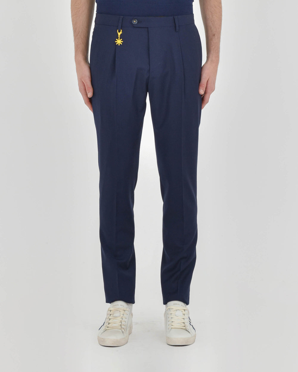 Pantalone pinces slim tela di lana stretch blu