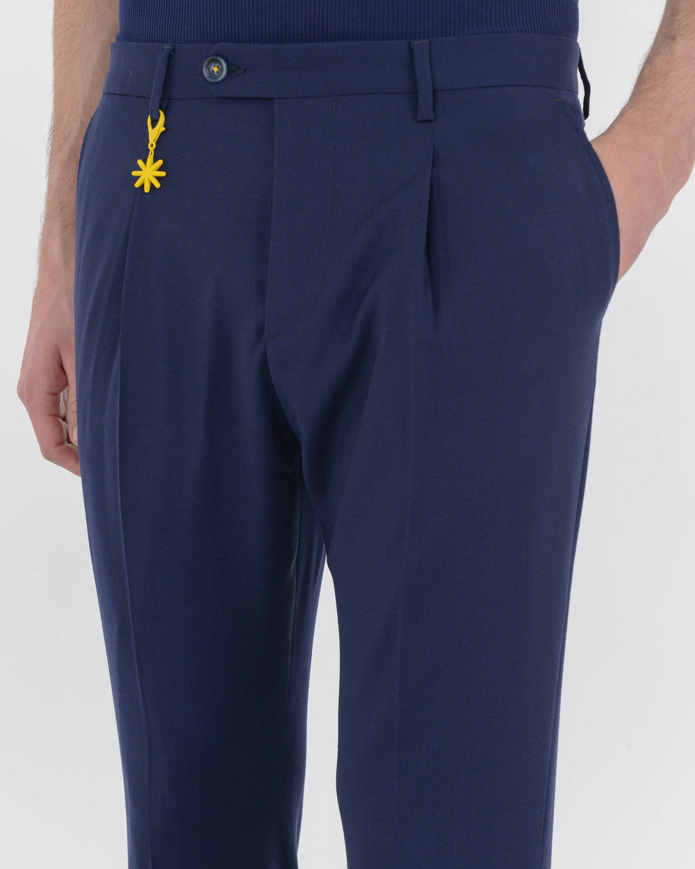 Pantalone pinces slim tela di lana stretch blu