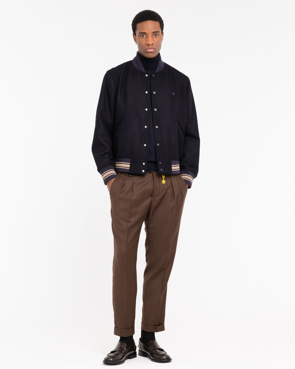 Bomber panno diagonale misto lana blu